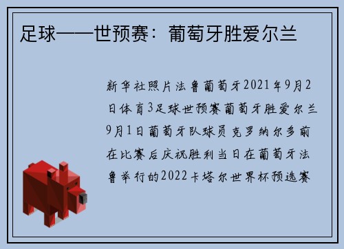 足球——世预赛：葡萄牙胜爱尔兰