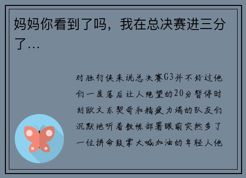 妈妈你看到了吗，我在总决赛进三分了…