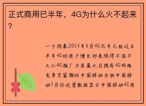 正式商用已半年，4G为什么火不起来？